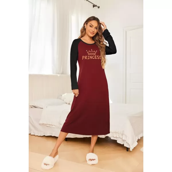 imageEkouaer Nightgown Long Sleeve Womens Nightgown Sleep Shirts for Women Night Dress Nightgowns for Woman Soft Sleepwear SXXLWine Red Princess