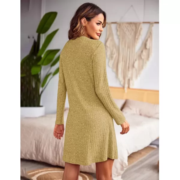 imageEkouaer Nightgowns for Women Button Down Night Shirt Long Sleeve Ribbed Knit VNeck Sleepwear Pajama DressYellow