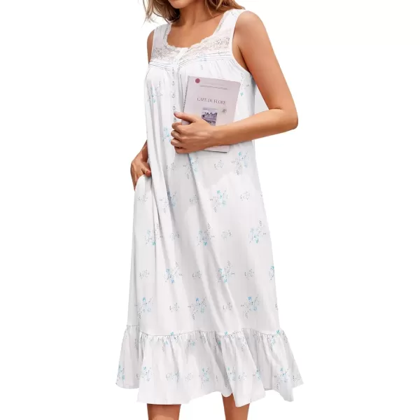 imageEkouaer Nightgowns for Women Sleeveless Night Gown Victorian Sleep Shirt with Pockets Ladies Pajamas Lace Trim SleepwearBlue Flowers