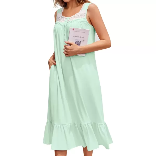 imageEkouaer Nightgowns for Women Sleeveless Night Gown Victorian Sleep Shirt with Pockets Ladies Pajamas Lace Trim SleepwearGreen