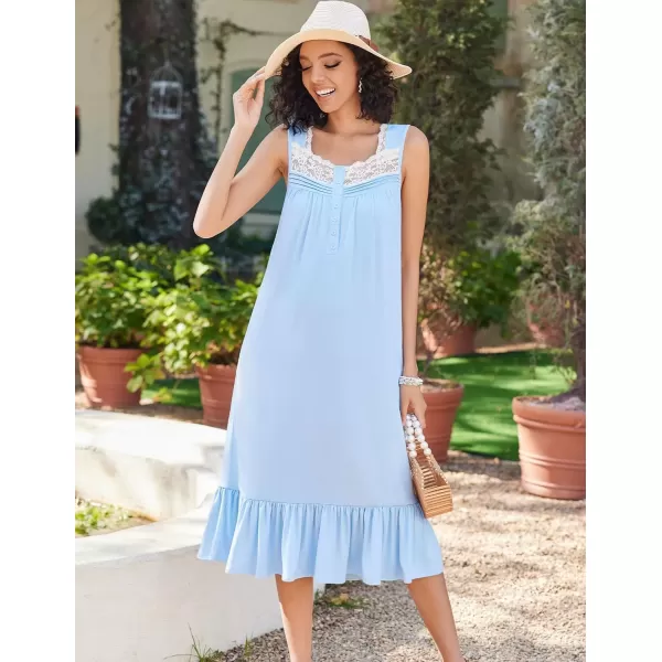 imageEkouaer Nightgowns for Women Sleeveless Night Gown Victorian Sleep Shirt with Pockets Ladies Pajamas Lace Trim SleepwearLight Blue