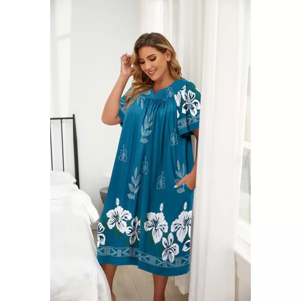 imageEkouaer Plus Womens Plus Size Mumu Dress Short Sleeve House Dress Momo Sleepdress with PocketsBlue Flower