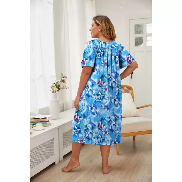 imageEkouaer Plus Womens Plus Size Mumu Dress Short Sleeve House Dress Momo Sleepdress with PocketsLight Blue Print