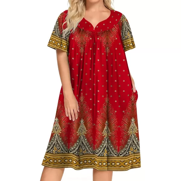 imageEkouaer Plus Womens Plus Size Mumu Dress Short Sleeve House Dress Momo Sleepdress with PocketsRed Print