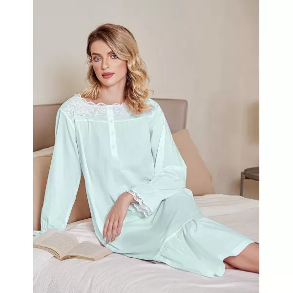 imageEkouaer Victorian Nightgown 100 Cotton Long Sleeve Vintage Old Fashioned Gown for WomenLight Blue