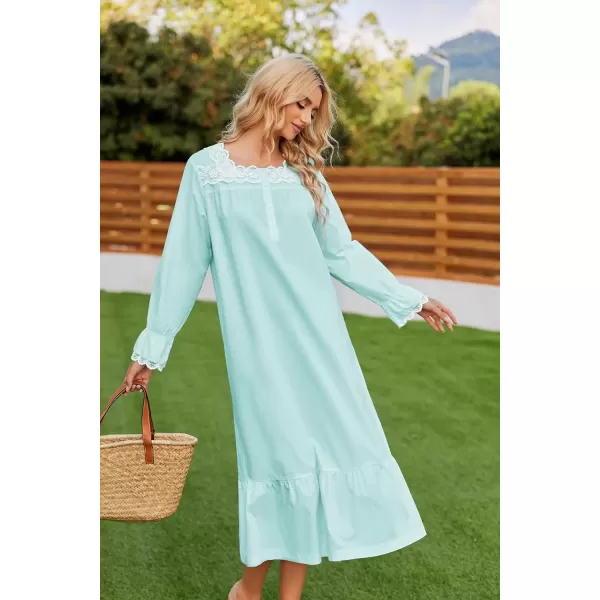 imageEkouaer Victorian Nightgown 100 Cotton Long Sleeve Vintage Old Fashioned Gown for WomenMint Green