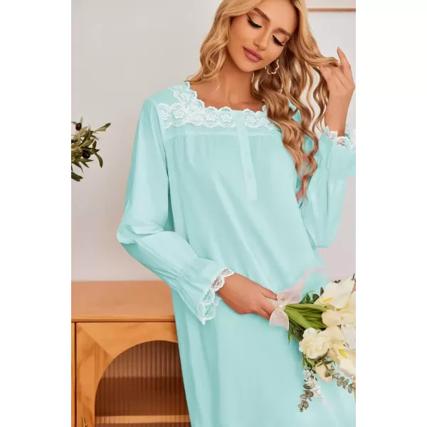 imageEkouaer Victorian Nightgown 100 Cotton Long Sleeve Vintage Old Fashioned Gown for WomenMint Green