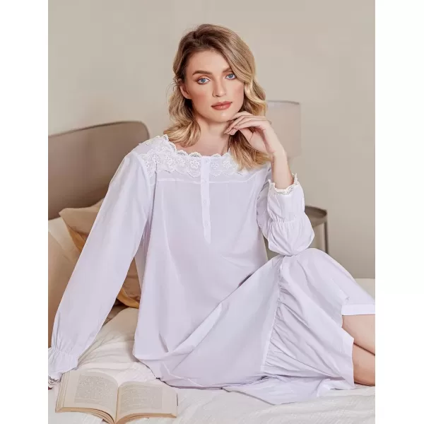 imageEkouaer Victorian Nightgown 100 Cotton Long Sleeve Vintage Old Fashioned Gown for WomenWhite