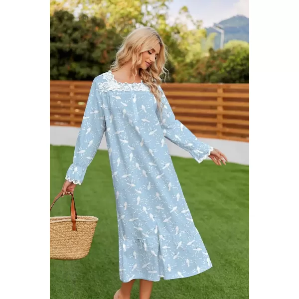 imageEkouaer Victorian Nightgown 100 Cotton Long Sleeve Vintage Old Fashioned Gown for WomenWhite Bird