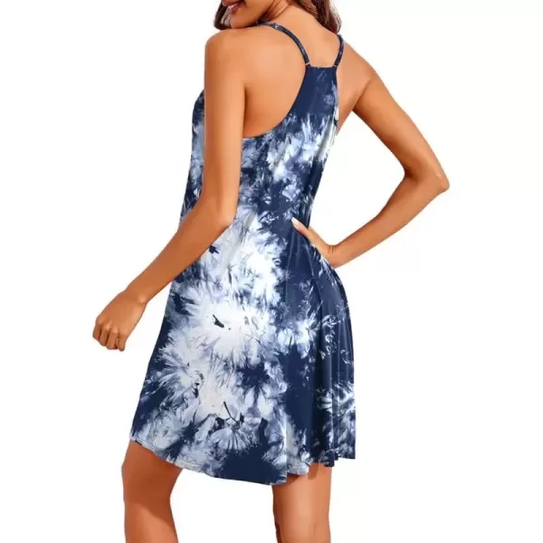 imageEkouaer Women Nightgowns Sleeveless Sleepwear Spaghetti Strap Racerback Pajama Dress Nightshirt SXXLBlue Tie Dye