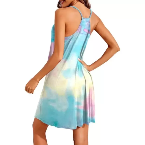 imageEkouaer Women Nightgowns Sleeveless Sleepwear Spaghetti Strap Racerback Pajama Dress Nightshirt SXXLPink Tie Dye