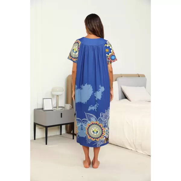 imageEkouaer Womens House Dress with Pockets Long Nightgowns for Women House Dress Pleated Front Moo Moos for Women SXXXLBlue Mandala