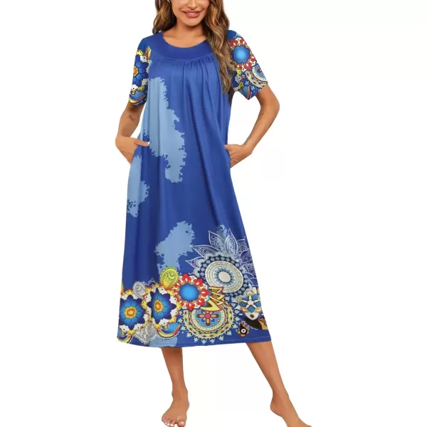 imageEkouaer Womens House Dress with Pockets Long Nightgowns for Women House Dress Pleated Front Moo Moos for Women SXXXLBlue Mandala