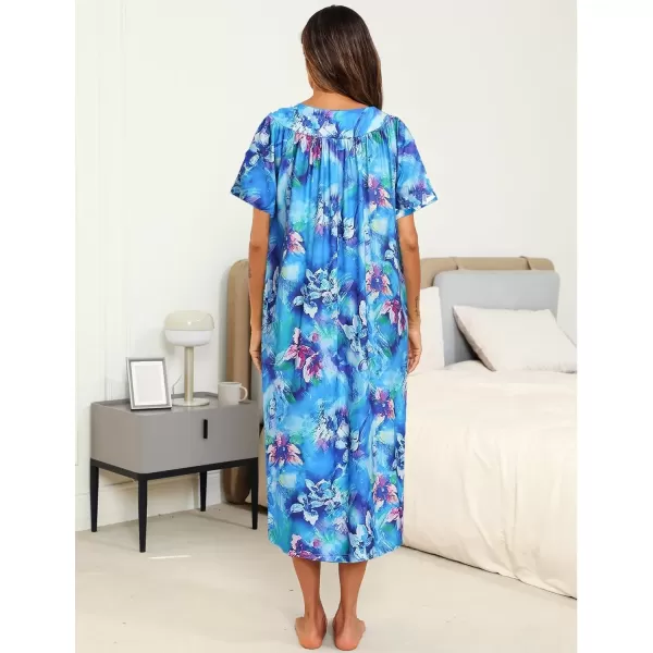 imageEkouaer Womens House Dress with Pockets Long Nightgowns for Women House Dress Pleated Front Moo Moos for Women SXXXLBlue Tiedye Flowers