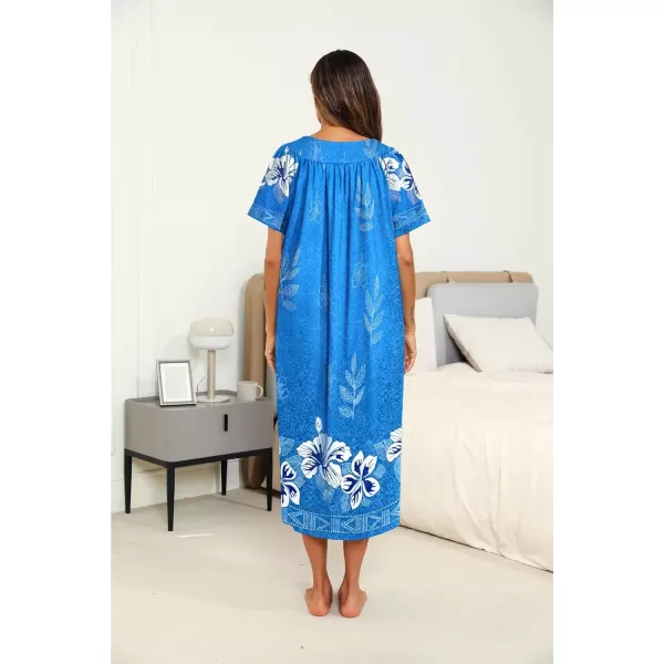 imageEkouaer Womens House Dress with Pockets Long Nightgowns for Women House Dress Pleated Front Moo Moos for Women SXXXLFloral Blue