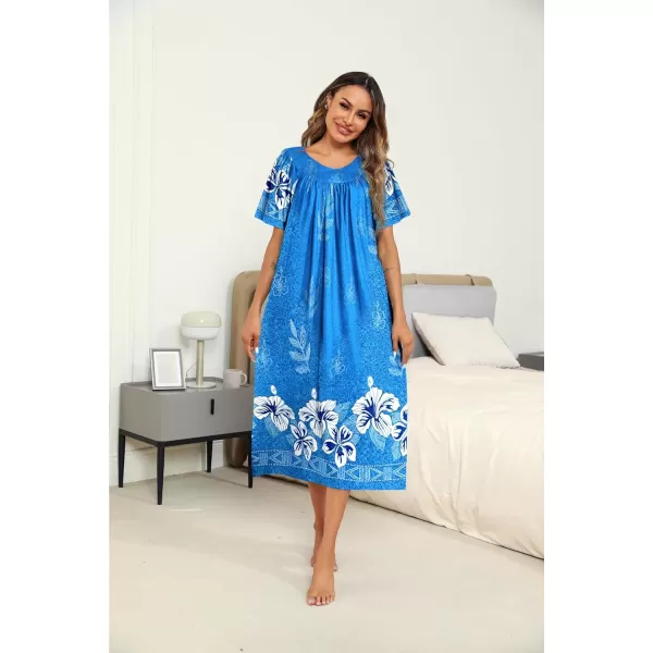 imageEkouaer Womens House Dress with Pockets Long Nightgowns for Women House Dress Pleated Front Moo Moos for Women SXXXLFloral Blue