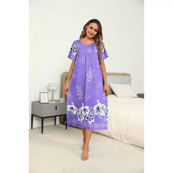 imageEkouaer Womens House Dress with Pockets Long Nightgowns for Women House Dress Pleated Front Moo Moos for Women SXXXLFloral Purple