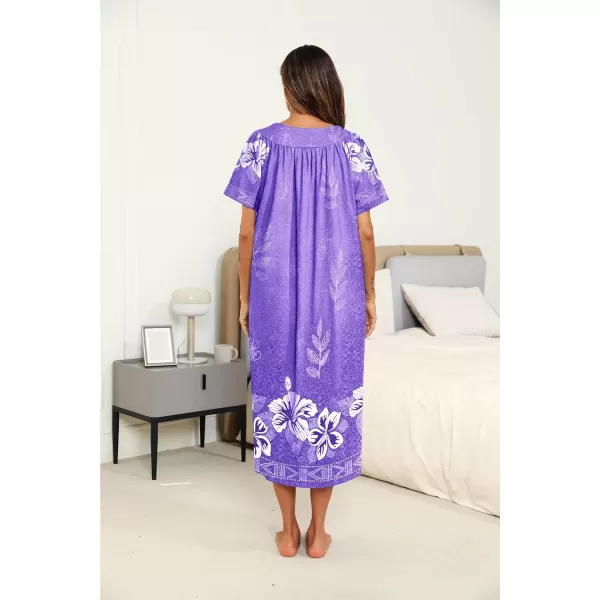 imageEkouaer Womens House Dress with Pockets Long Nightgowns for Women House Dress Pleated Front Moo Moos for Women SXXXLFloral Purple