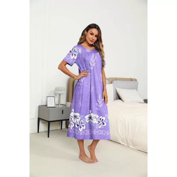 imageEkouaer Womens House Dress with Pockets Long Nightgowns for Women House Dress Pleated Front Moo Moos for Women SXXXLFloral Purple