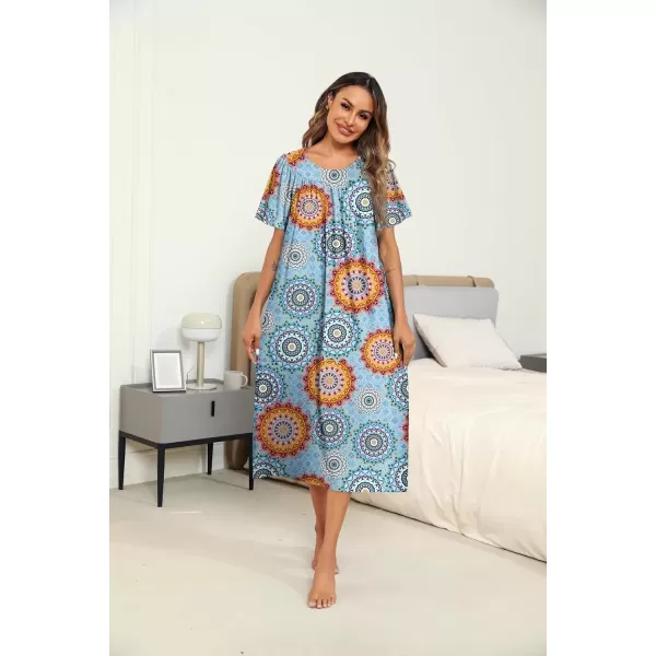 imageEkouaer Womens House Dress with Pockets Long Nightgowns for Women House Dress Pleated Front Moo Moos for Women SXXXLLight Blue Mandala