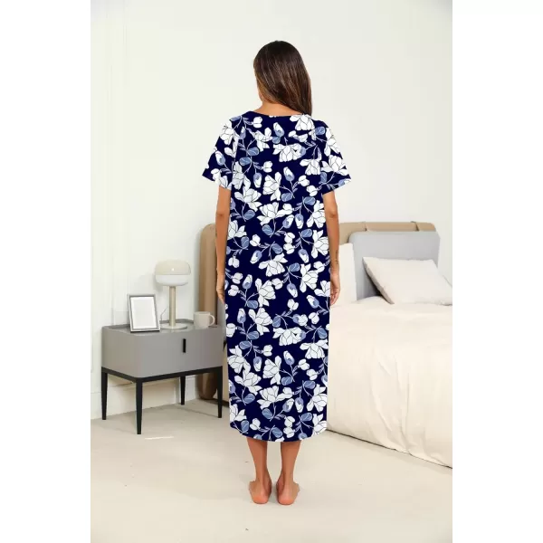 imageEkouaer Womens House Dress with Pockets Long Nightgowns for Women House Dress Pleated Front Moo Moos for Women SXXXLNavy Flower