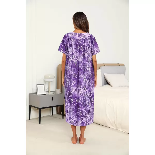 imageEkouaer Womens House Dress with Pockets Long Nightgowns for Women House Dress Pleated Front Moo Moos for Women SXXXLPurple Tiedye Flowers