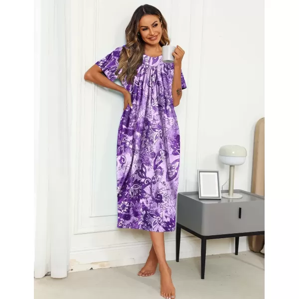 imageEkouaer Womens House Dress with Pockets Long Nightgowns for Women House Dress Pleated Front Moo Moos for Women SXXXLPurple Tiedye Flowers