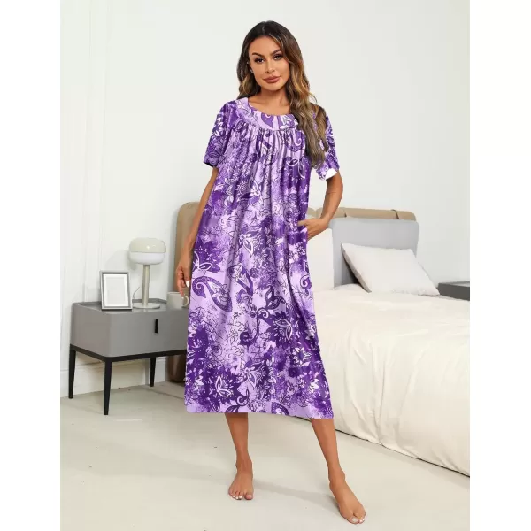 imageEkouaer Womens House Dress with Pockets Long Nightgowns for Women House Dress Pleated Front Moo Moos for Women SXXXLPurple Tiedye Flowers