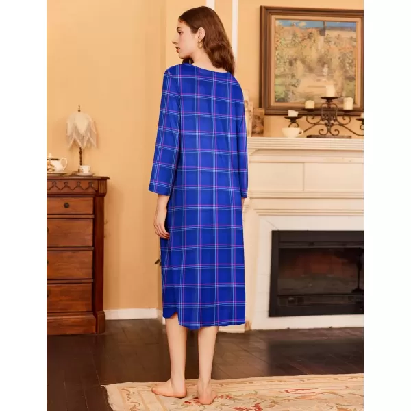 imageEkouaer Womens Long Nightgowns Plaid Sleepwear Soft Loose Nightshirt 34 Sleeve Plus Size Housecoat with Button ampamp PocketsBluepink Plaid