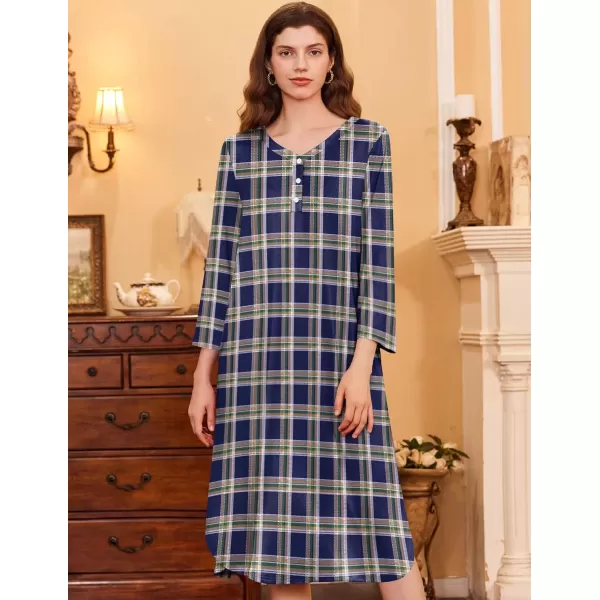 imageEkouaer Womens Long Nightgowns Plaid Sleepwear Soft Loose Nightshirt 34 Sleeve Plus Size Housecoat with Button ampamp PocketsBlueyellow Plaid