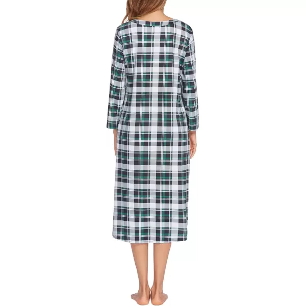 imageEkouaer Womens Long Nightgowns Plaid Sleepwear Soft Loose Nightshirt 34 Sleeve Plus Size Housecoat with Button ampamp PocketsGreen Plaid