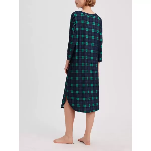 imageEkouaer Womens Long Nightgowns Plaid Sleepwear Soft Loose Nightshirt 34 Sleeve Plus Size Housecoat with Button ampamp PocketsOcean Green Plaid