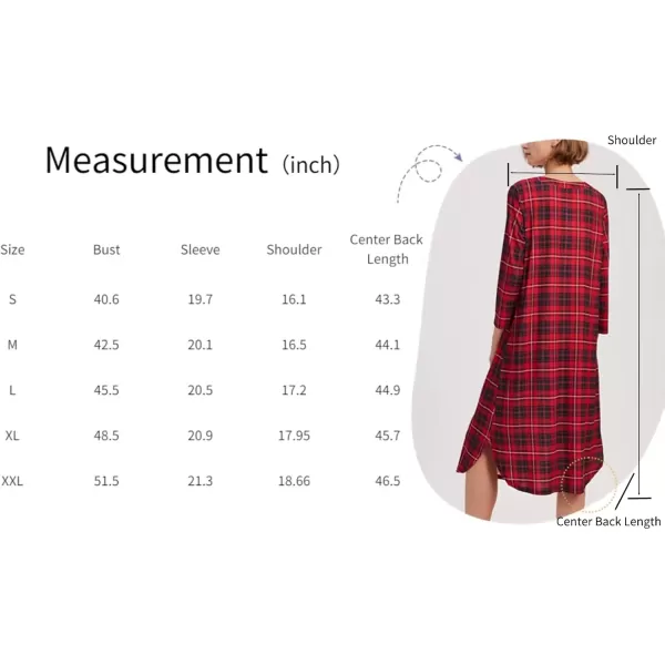 imageEkouaer Womens Long Nightgowns Plaid Sleepwear Soft Loose Nightshirt 34 Sleeve Plus Size Housecoat with Button ampamp PocketsRed Plaid