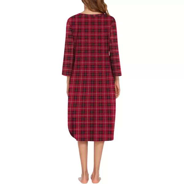 imageEkouaer Womens Long Nightgowns Plaid Sleepwear Soft Loose Nightshirt 34 Sleeve Plus Size Housecoat with Button ampamp PocketsRedgreen Plaid