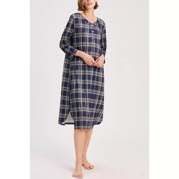 imageEkouaer Womens Long Nightgowns Plaid Sleepwear Soft Loose Nightshirt 34 Sleeve Plus Size Housecoat with Button ampamp PocketsZblueyellow Plaid