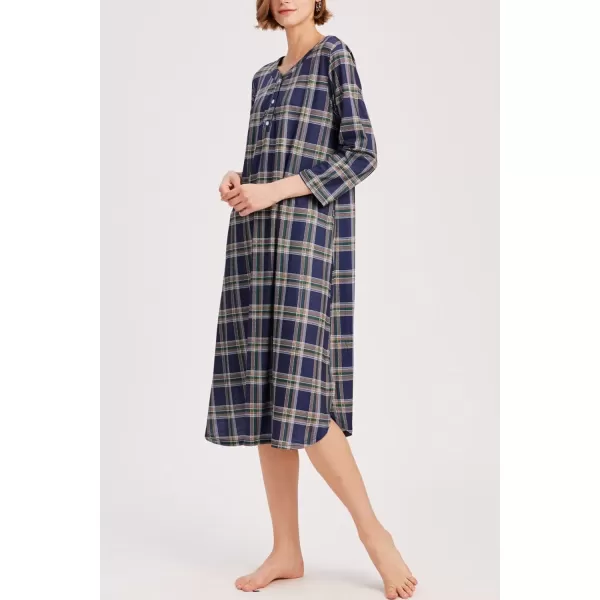 imageEkouaer Womens Long Nightgowns Plaid Sleepwear Soft Loose Nightshirt 34 Sleeve Plus Size Housecoat with Button ampamp PocketsZblueyellow Plaid