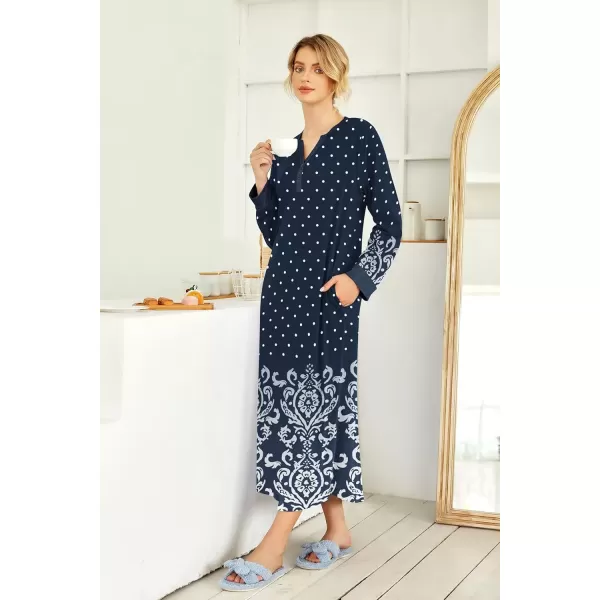 imageEkouaer Womens Nightgown Long Loungewear V Neck Nightshirt Sleepwear Full Length Sleepshirt with PocketsBlue Floral
