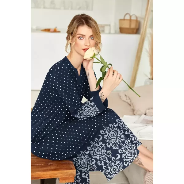 imageEkouaer Womens Nightgown Long Loungewear V Neck Nightshirt Sleepwear Full Length Sleepshirt with PocketsBlue Floral