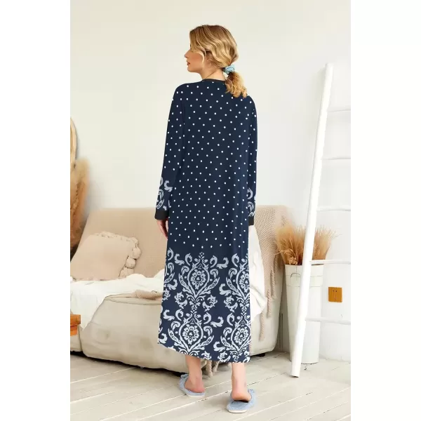 imageEkouaer Womens Nightgown Long Loungewear V Neck Nightshirt Sleepwear Full Length Sleepshirt with PocketsBlue Floral