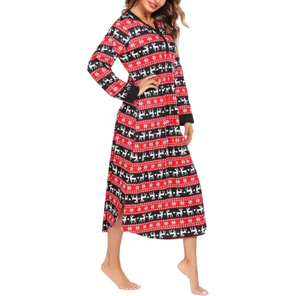 imageEkouaer Womens Nightgown Long Loungewear V Neck Nightshirt Sleepwear Full Length Sleepshirt with PocketsChristmas Red