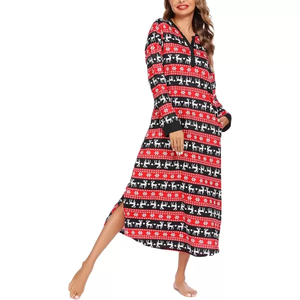 imageEkouaer Womens Nightgown Long Loungewear V Neck Nightshirt Sleepwear Full Length Sleepshirt with PocketsChristmas Red