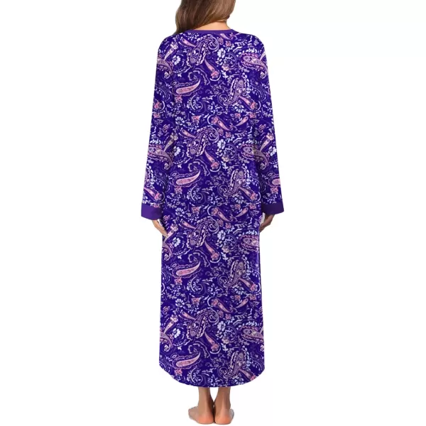 imageEkouaer Womens Nightgown Long Loungewear V Neck Nightshirt Sleepwear Full Length Sleepshirt with PocketsPurple Cashew