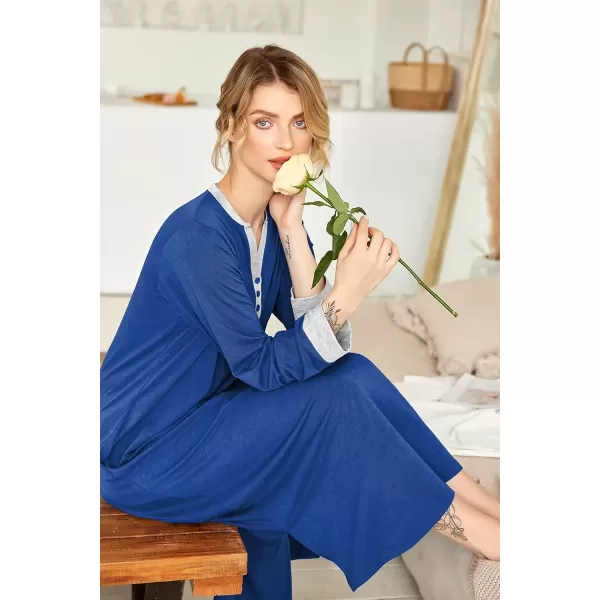 imageEkouaer Womens Nightgown Long Loungewear V Neck Nightshirt Sleepwear Full Length Sleepshirt with PocketsSky Blue