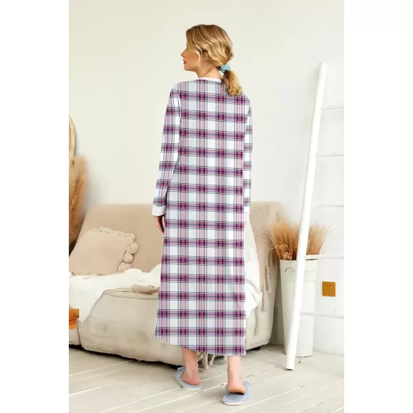 imageEkouaer Womens Nightgown Long Loungewear V Neck Nightshirt Sleepwear Full Length Sleepshirt with PocketsWhite Plaid