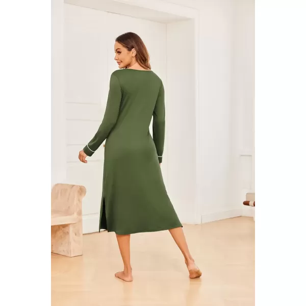 imageEkouaer Womens Nightgown Long Sleeve Nightgowns for Woman Sleep Dress Night Shirt Soft Full Length Sleepwear SXXLArmy Green