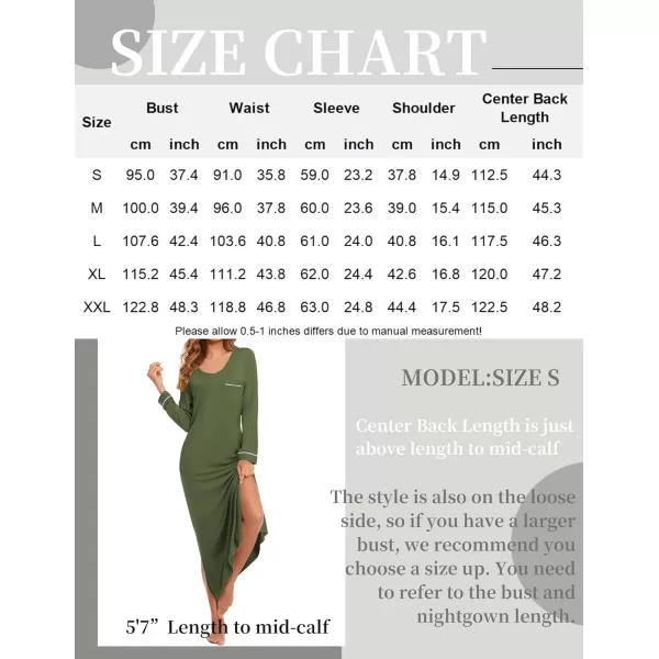 imageEkouaer Womens Nightgown Long Sleeve Nightgowns for Woman Sleep Dress Night Shirt Soft Full Length Sleepwear SXXLArmy Green