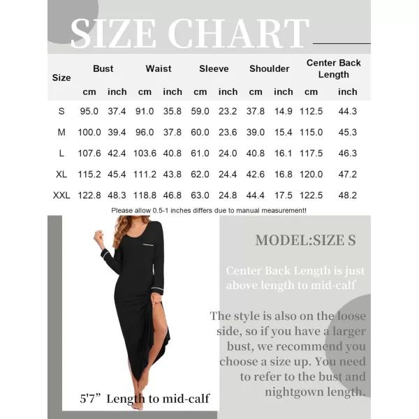 imageEkouaer Womens Nightgown Long Sleeve Nightgowns for Woman Sleep Dress Night Shirt Soft Full Length Sleepwear SXXLBlack