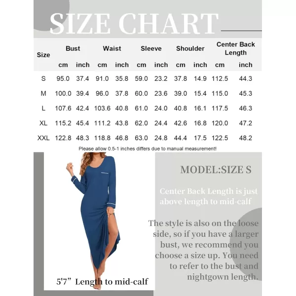 imageEkouaer Womens Nightgown Long Sleeve Nightgowns for Woman Sleep Dress Night Shirt Soft Full Length Sleepwear SXXLBlue