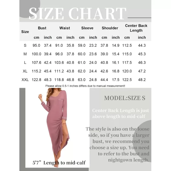 imageEkouaer Womens Nightgown Long Sleeve Nightgowns for Woman Sleep Dress Night Shirt Soft Full Length Sleepwear SXXLBrick Red