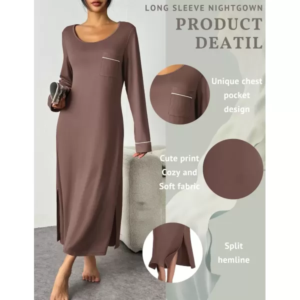 imageEkouaer Womens Nightgown Long Sleeve Nightgowns for Woman Sleep Dress Night Shirt Soft Full Length Sleepwear SXXLBrown